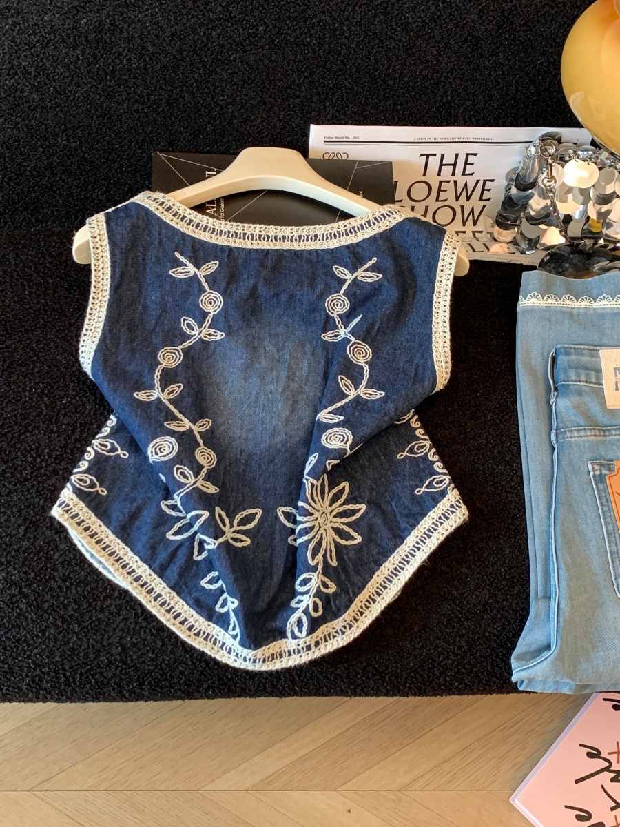 2026實拍夏季新款民族風刺繡花朵V領馬甲背心女寬松減齡短款上衣