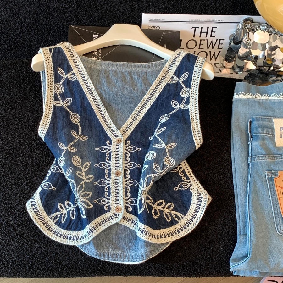 2026實拍夏季新款民族風刺繡花朵V領馬甲背心女寬松減齡短款上衣
