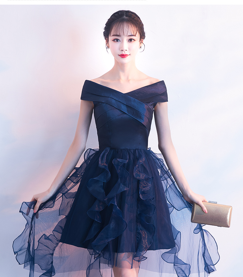 MY13081# 晚礼服女时尚宴会高贵一字领简单大方气质小个子短连衣裙女裝...