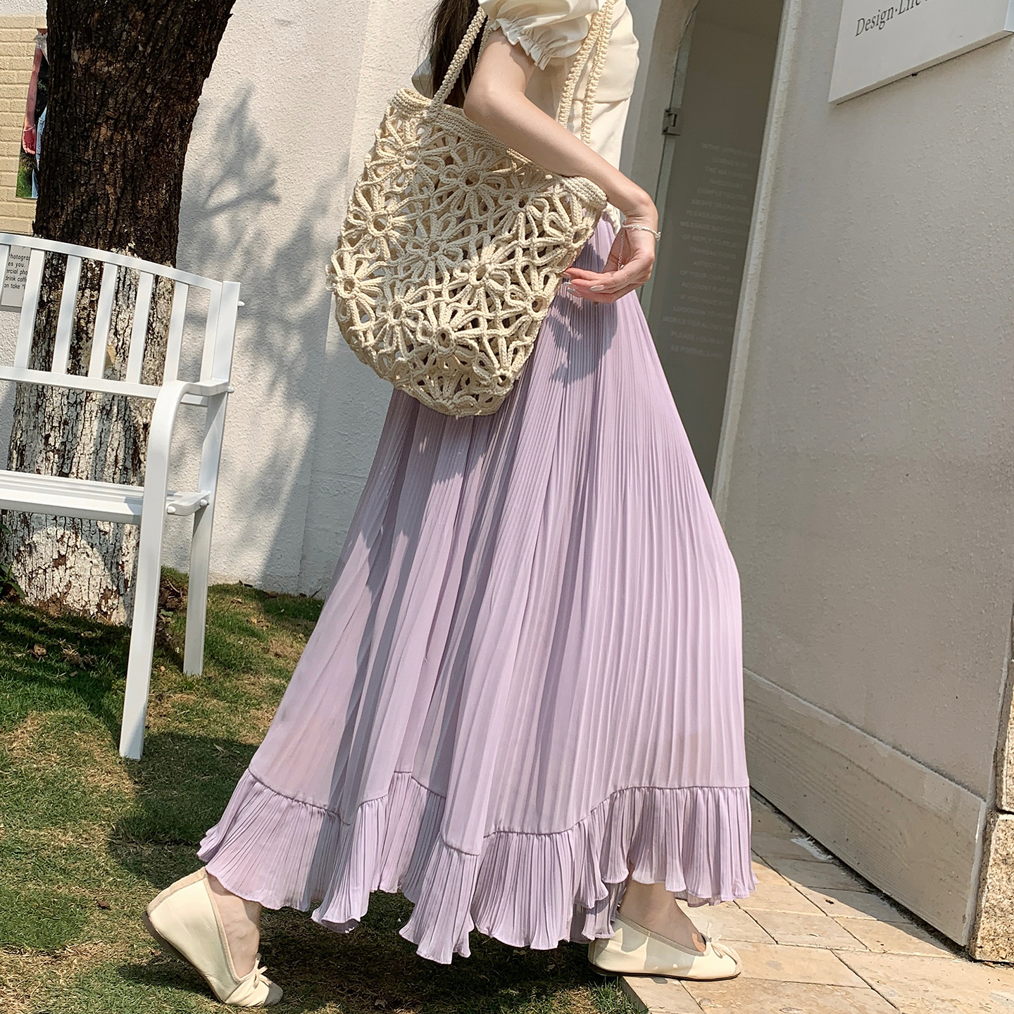 RY1886# 雪纺百褶裙半身裙女夏季2026新款休闲a字大摆伞裙木耳边垂...