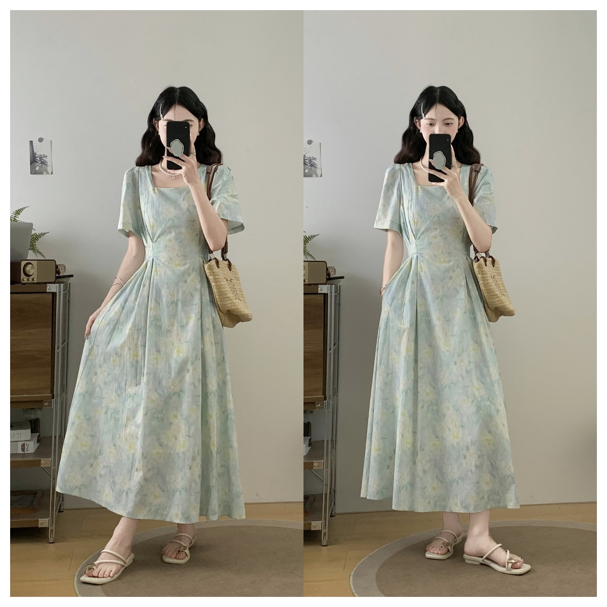 MY9202# 新款大码法式碎花连衣裙女夏季收腰显瘦气质连衣裙女裝貨源服裝批發