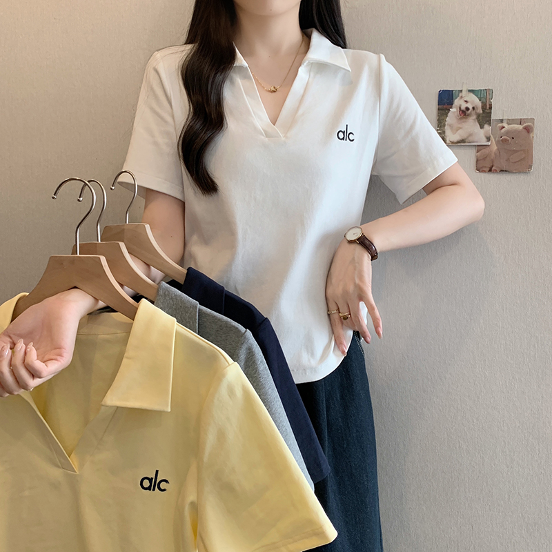 MY11374# 夏装新款胖mm大码女设计感半开领刺绣字母短袖T恤女裝貨源服裝批發