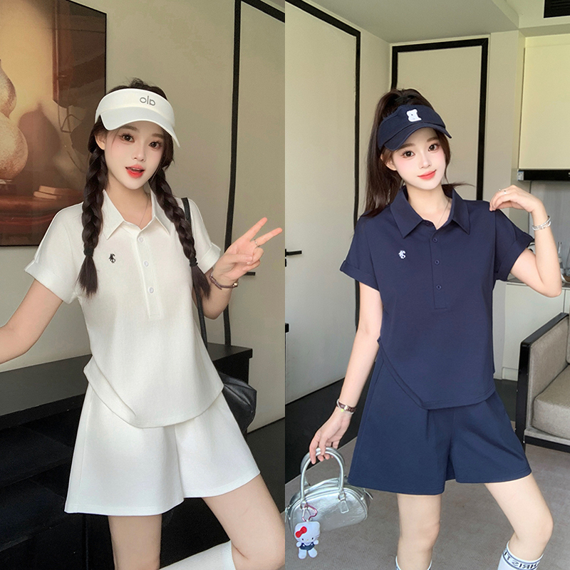 MY11624# 夏装新款胖mm大码女休闲刺绣polo领别致短袖短裤套装女裝貨源服裝批發