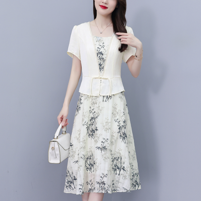 MY8144# 大码女装夏季韩版气质洋气显瘦简约拼接时尚淑女短袖连衣裙女女裝貨源服裝批發