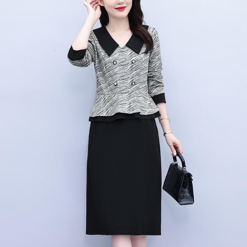 MY14035# 假两件气质连衣裙新款时尚显瘦端庄大气中长款气质裙子女裝貨...