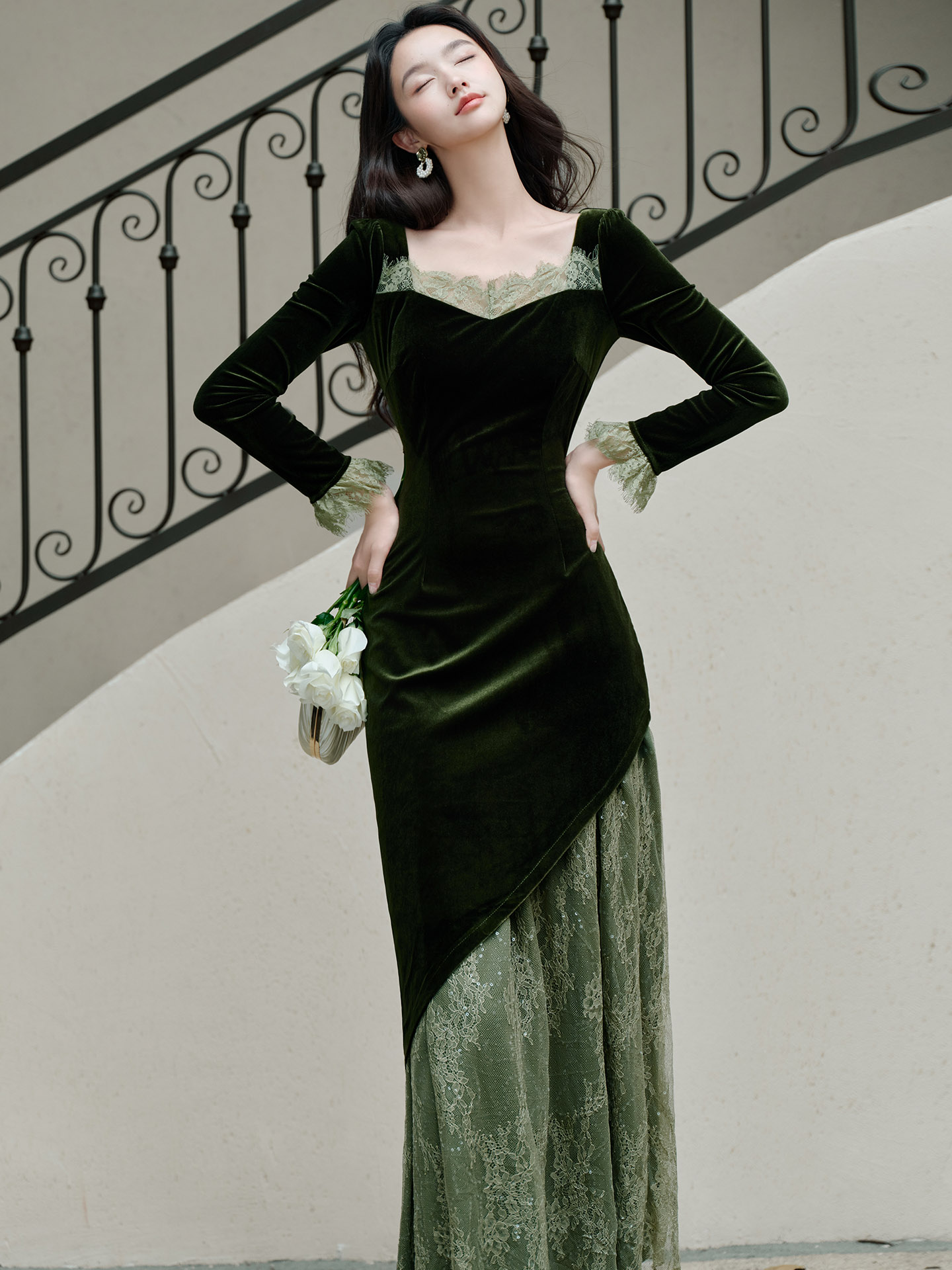 MY15521# 新款原创设计长裙女高级感人丝丝绒连衣裙女裝貨源服裝批發