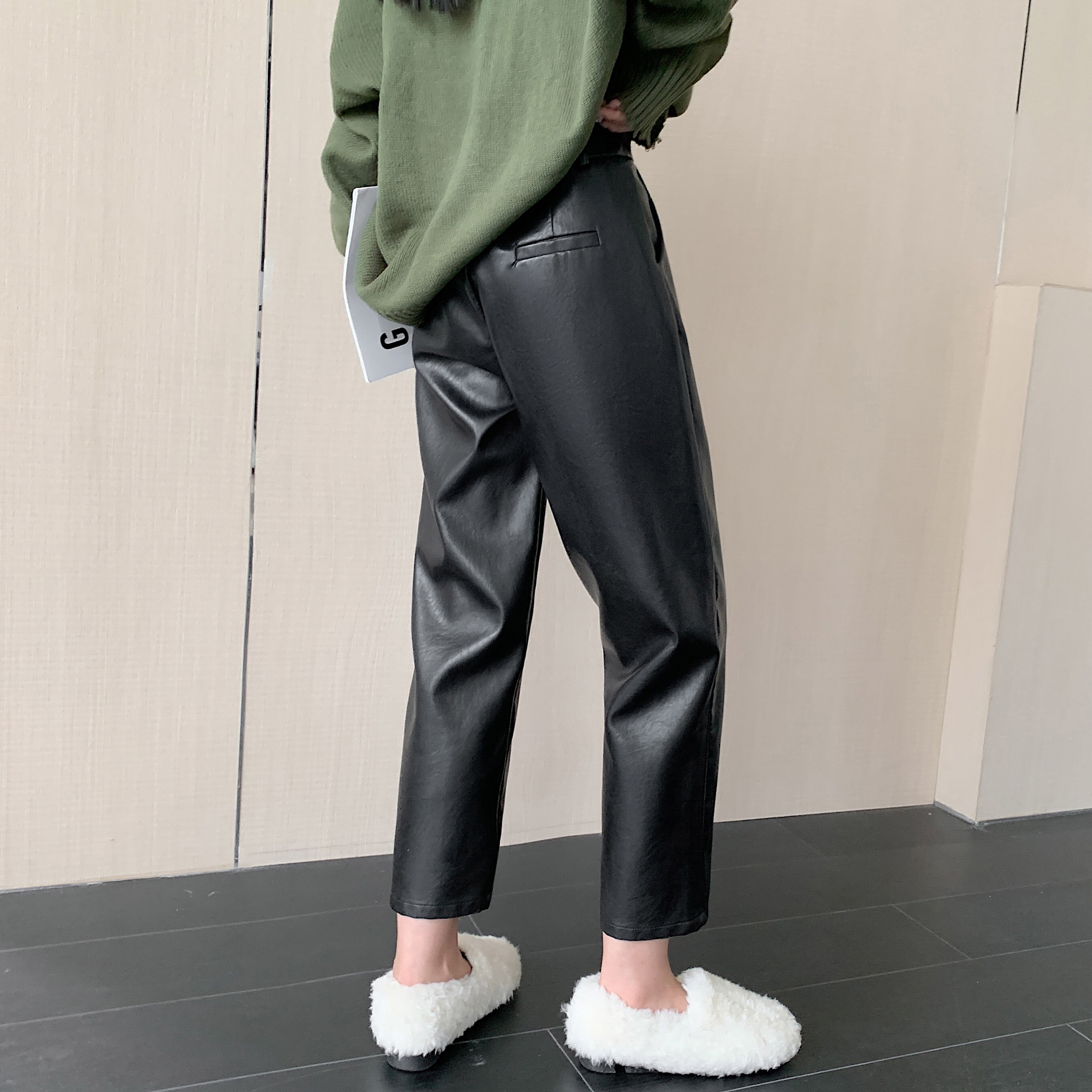 黑色PU皮褲女2025秋冬新款高腰九分氣質靴褲休閑小個子褲顯瘦百搭