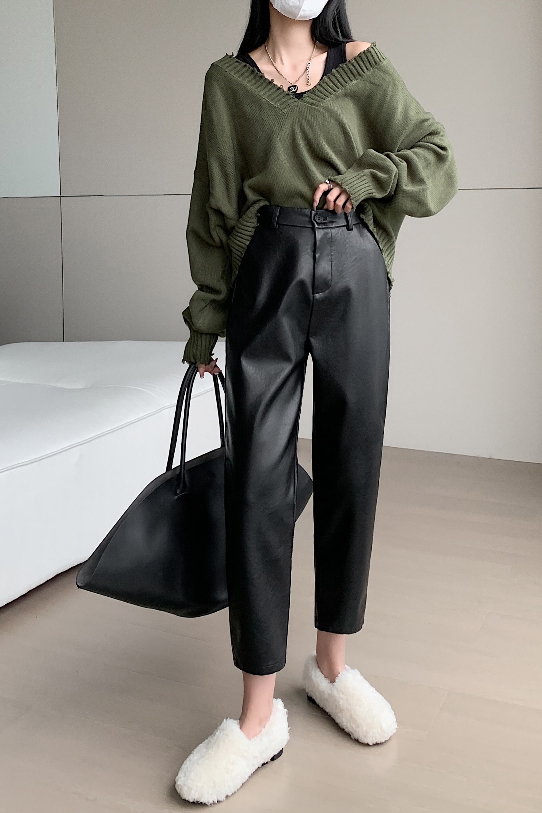 黑色PU皮褲女2025秋冬新款高腰九分氣質靴褲休閑小個子褲顯瘦百搭