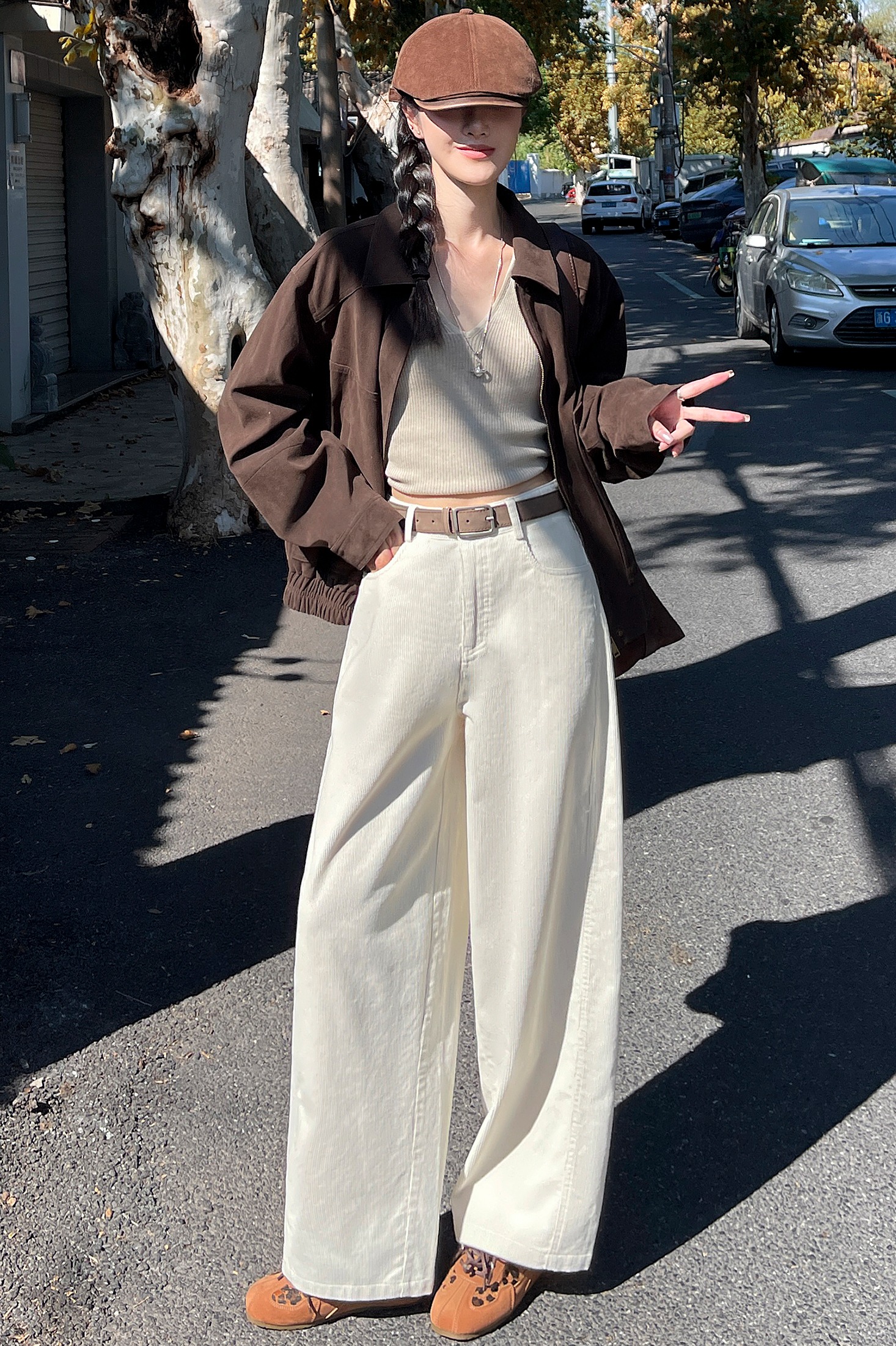 燈芯絨褲子女2025秋季新款時尚彎刀褲百搭燈芯絨小個子直筒闊腿褲
