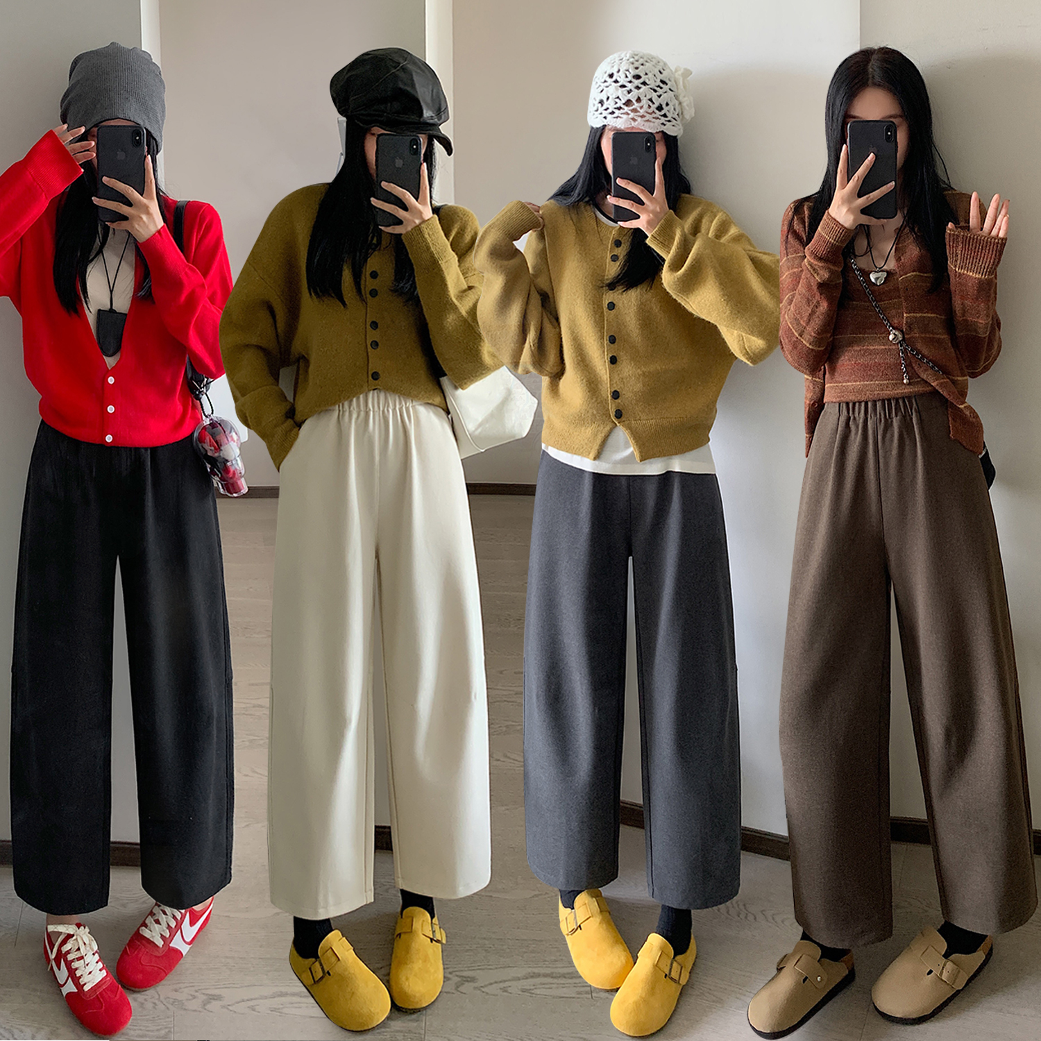 毛呢奶奶九分褲女加厚2025秋冬新款小個子寬松顯瘦直筒休閑蘿卜褲