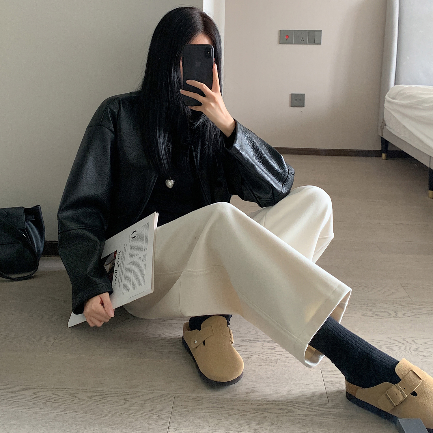毛呢奶奶九分褲女加厚2025秋冬新款小個子寬松顯瘦直筒休閑蘿卜褲