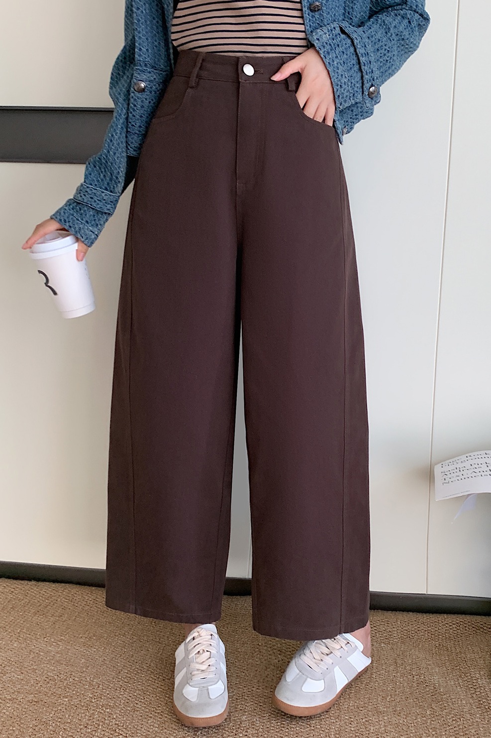 實拍白色九分洗水棉闊腿牛仔褲女春秋季新款小個子寬松顯瘦直筒褲