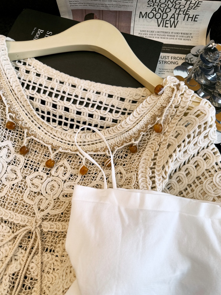2026夏季新款鉤花鏤空重工珠片刺繡蕾絲百搭短袖上衣女
