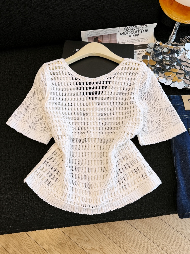 2026新款重工刺繡短袖女夏季透氣棉麻森系溫柔風針織蕾絲薄款開衫