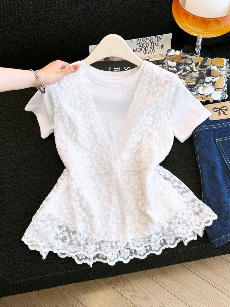 2026夏季無袖蕾絲薄款小衫搭罩衫外披微透背心女寬松上衣兩件套