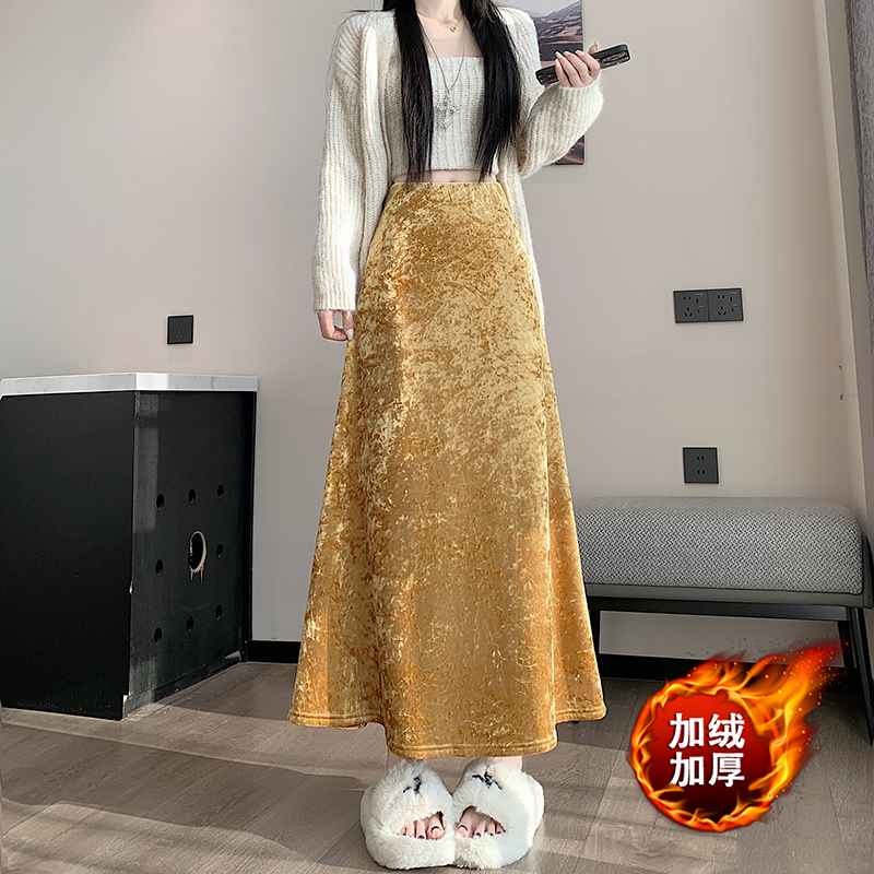 實拍2025新網紅 高級絲絨親膚半身包臀魚尾長裙松緊腰中長裙