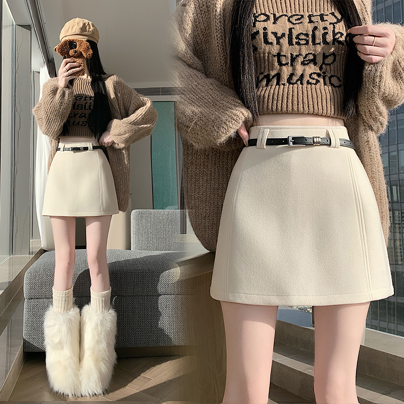 MY15541# 新版红甜辣风百搭修身高腰羊绒毛呢A字裙 半身裙 女女裝貨...