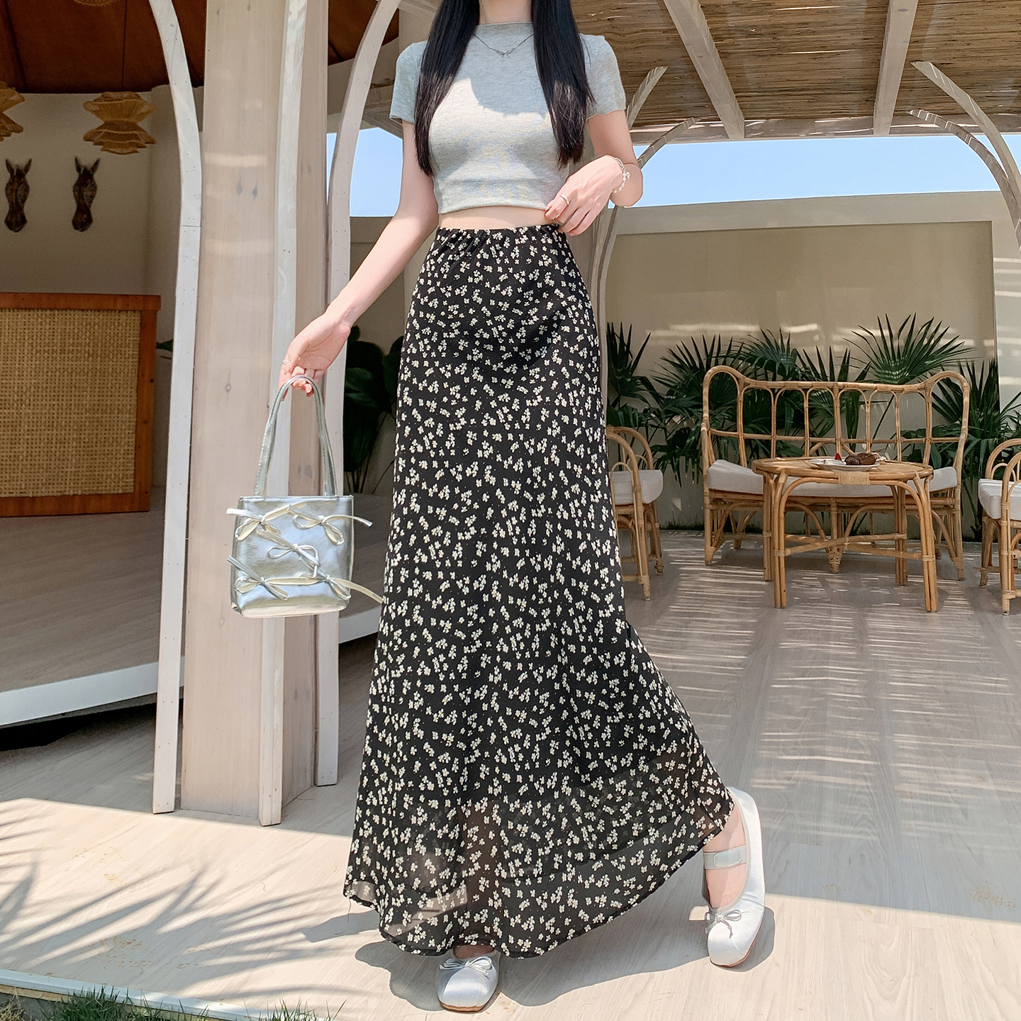 實拍春夏碎花雪紡包臀半身裙女2026新款韓系甜美氣質顯瘦魚尾裙子