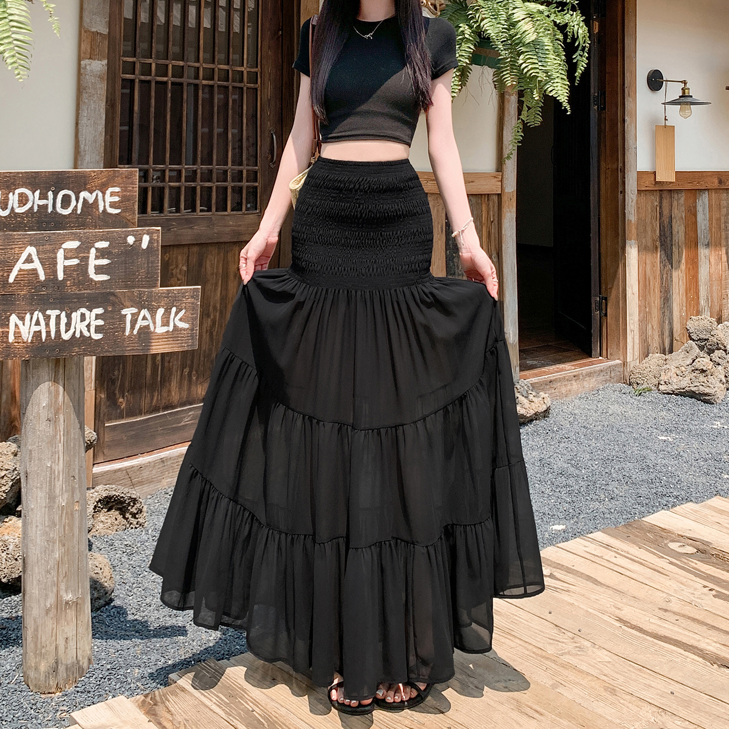 實拍夏碎花雪紡包臀裙女2026新款韓系甜美氣質顯瘦中長兩穿半身裙