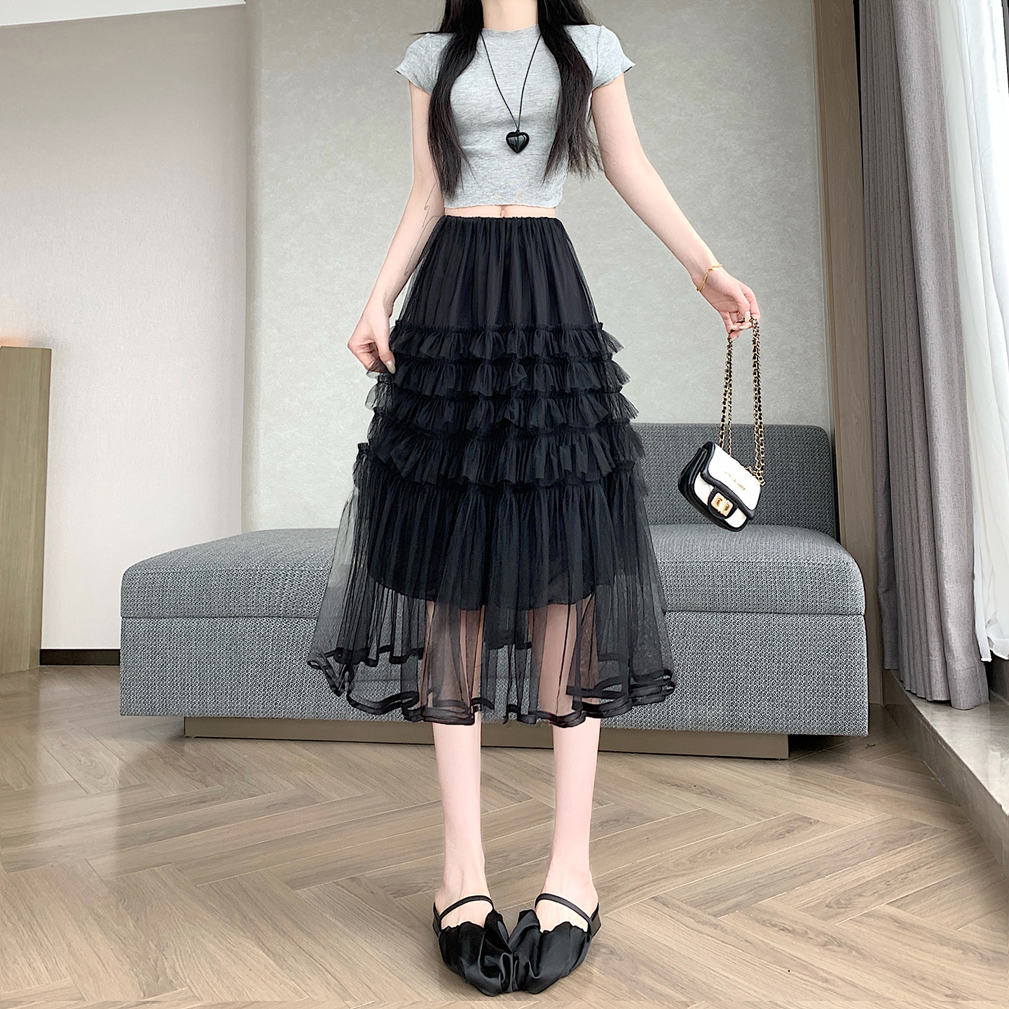 實拍2026重工網紗蛋糕裙半身裙女新款顯瘦中裙子半裙傘裙四季款