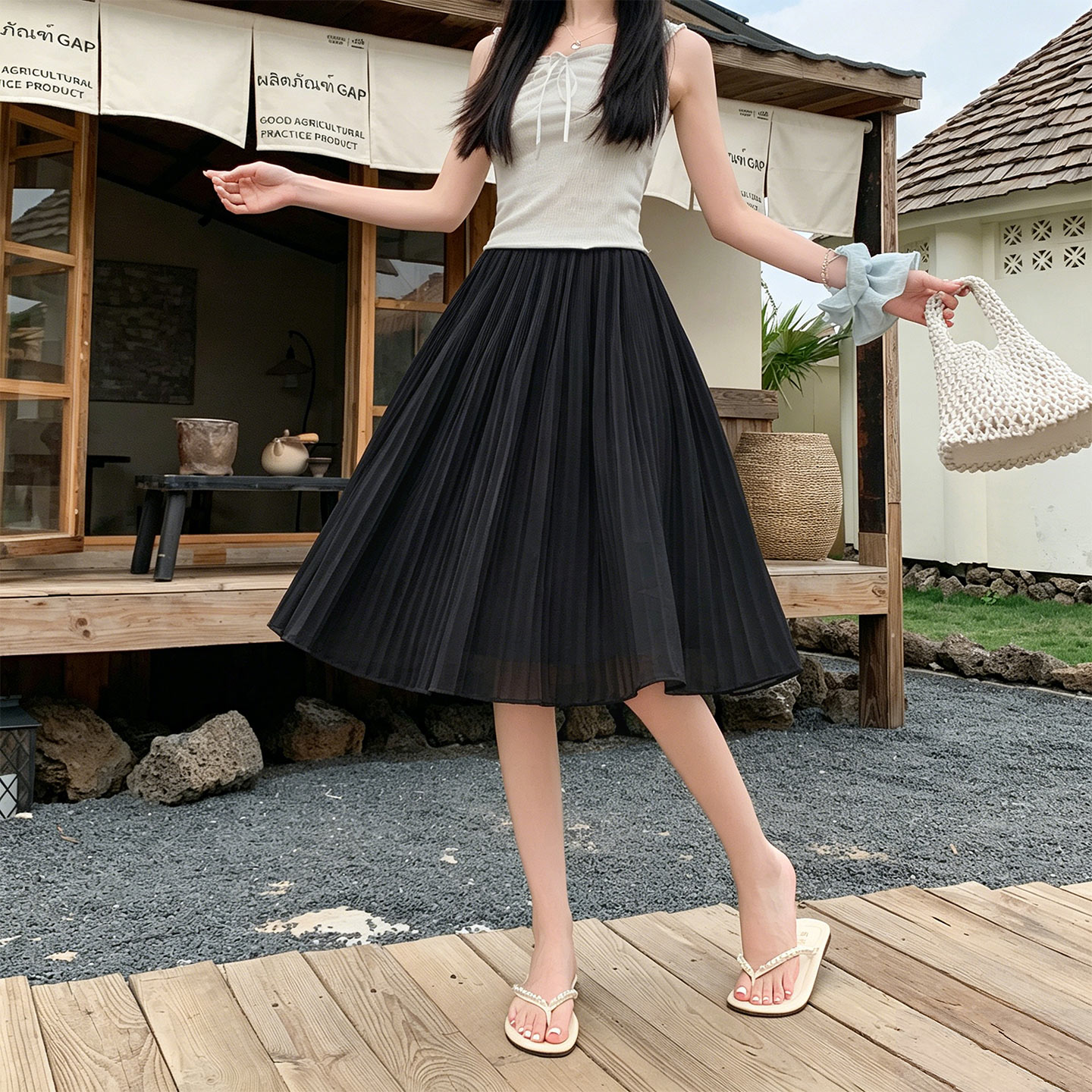 實拍 百褶裙a字半身裙女2026新款高腰顯瘦垂墜感大擺雪紡中裙傘裙