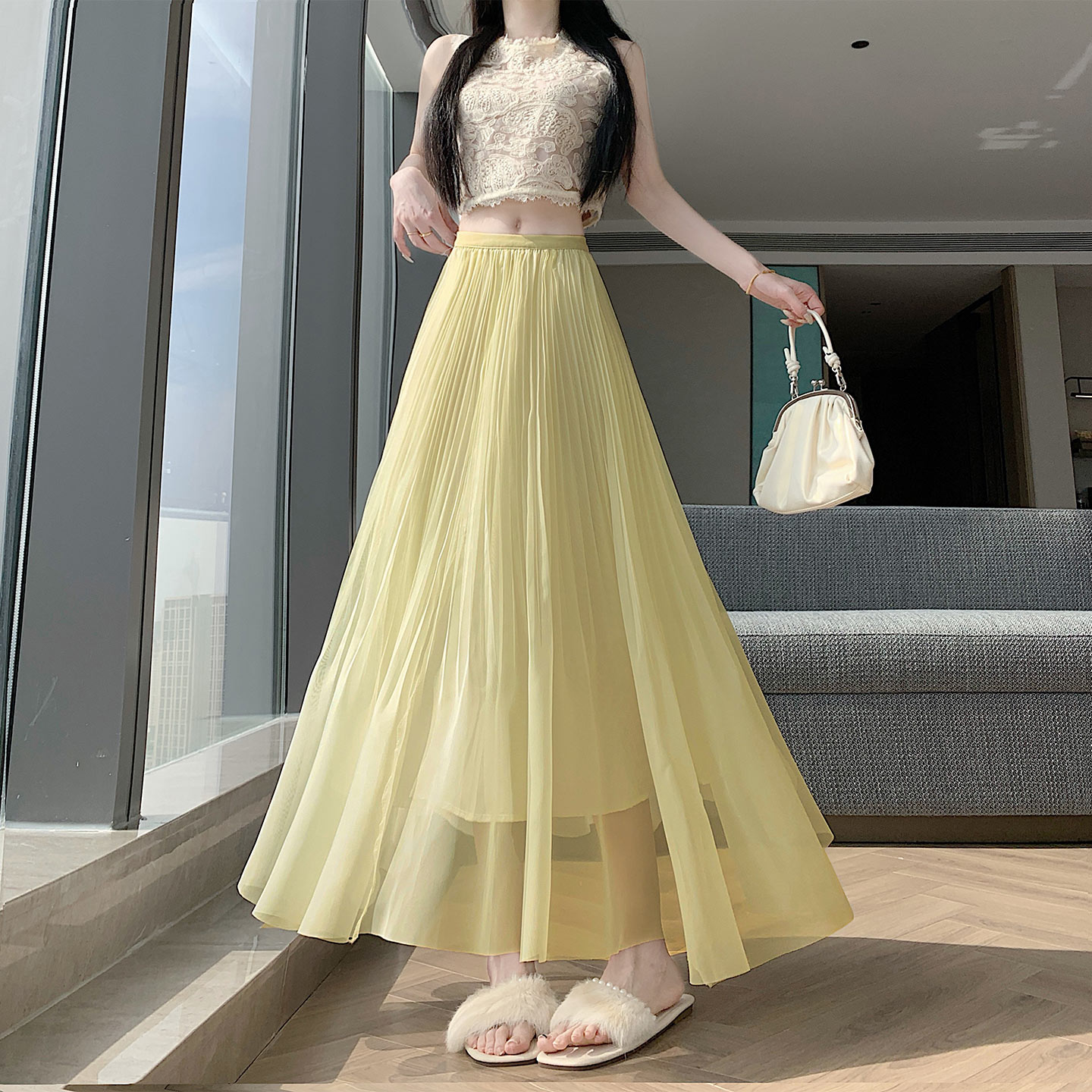實拍 百褶裙a字半身裙女2026新款高腰顯瘦垂墜感大擺雪紡長裙傘裙