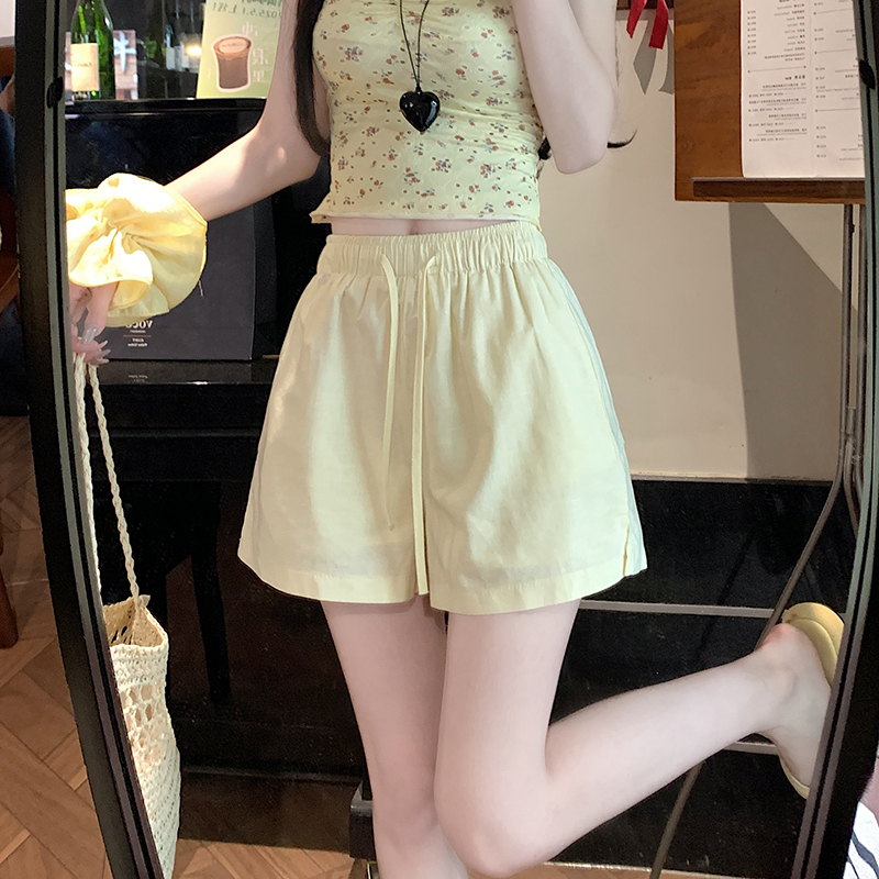 RY4283# 实拍2026新版网红辣妹高级洗水棉麻面料百搭高腰短裤 阔腿...