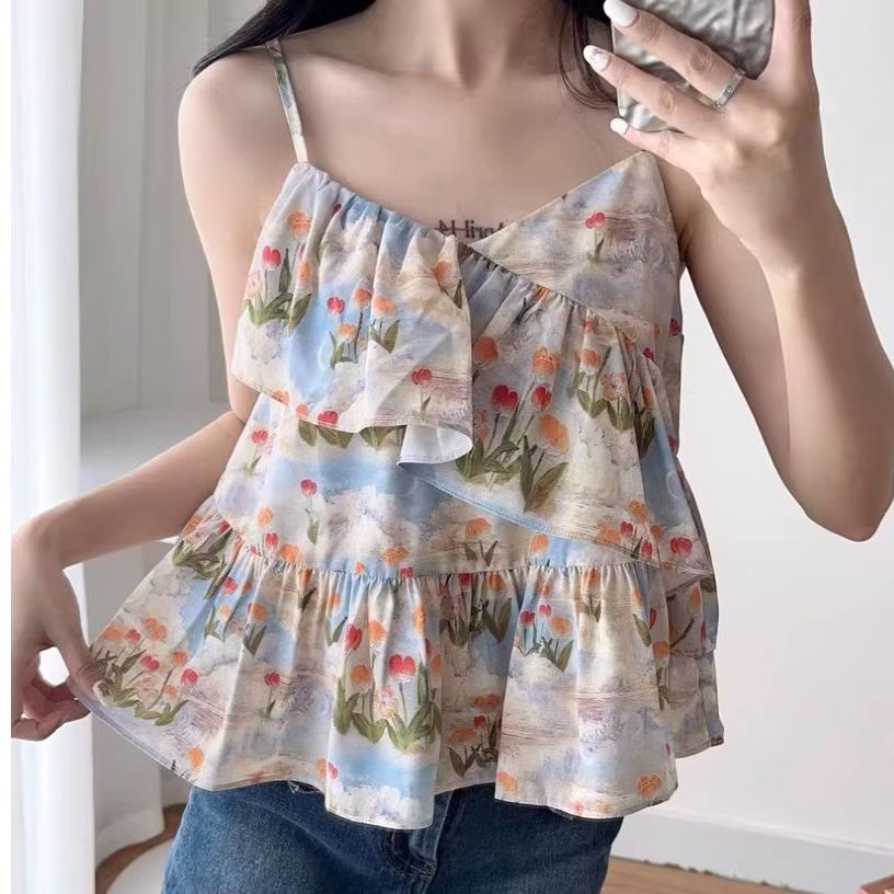 MY10726# 新款夏季韩系设计感小众气质印花显瘦无袖背心女百搭上衣女裝...