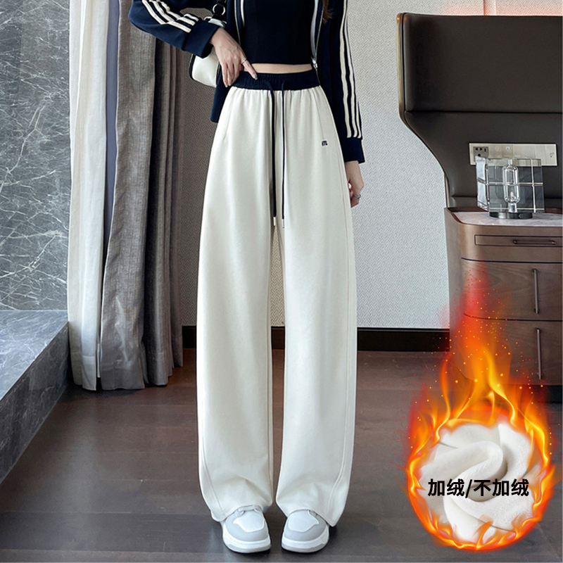 MY14638# 运动阔腿裤新款加绒裤子休闲裤高腰宽松直筒弯刀裤女裝貨源服...