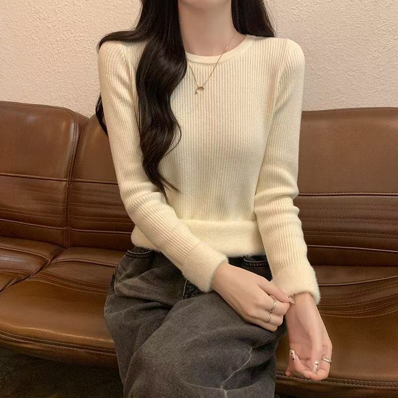 MY14689# 套头加厚保暖加绒修身内搭毛衣针织衫低领打底衫上衣高级感女...