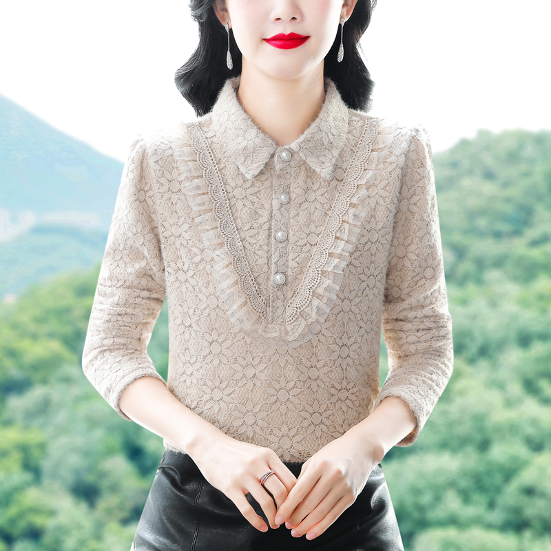 MY16073# 加绒/薄款羽毛纱蕾丝磨毛打底衫女百搭时尚内搭大码宽松显瘦小衫女裝貨源服裝批發