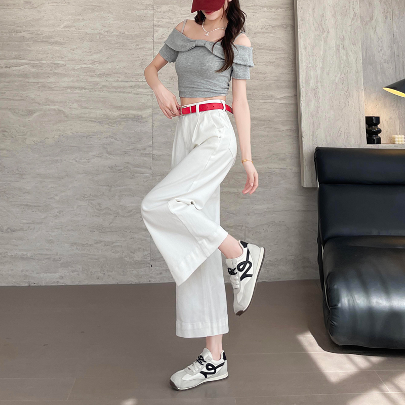 MY9369# 夏季新款牛仔裤女新款牛仔八分阔腿裤送皮带女裝貨源服裝批發