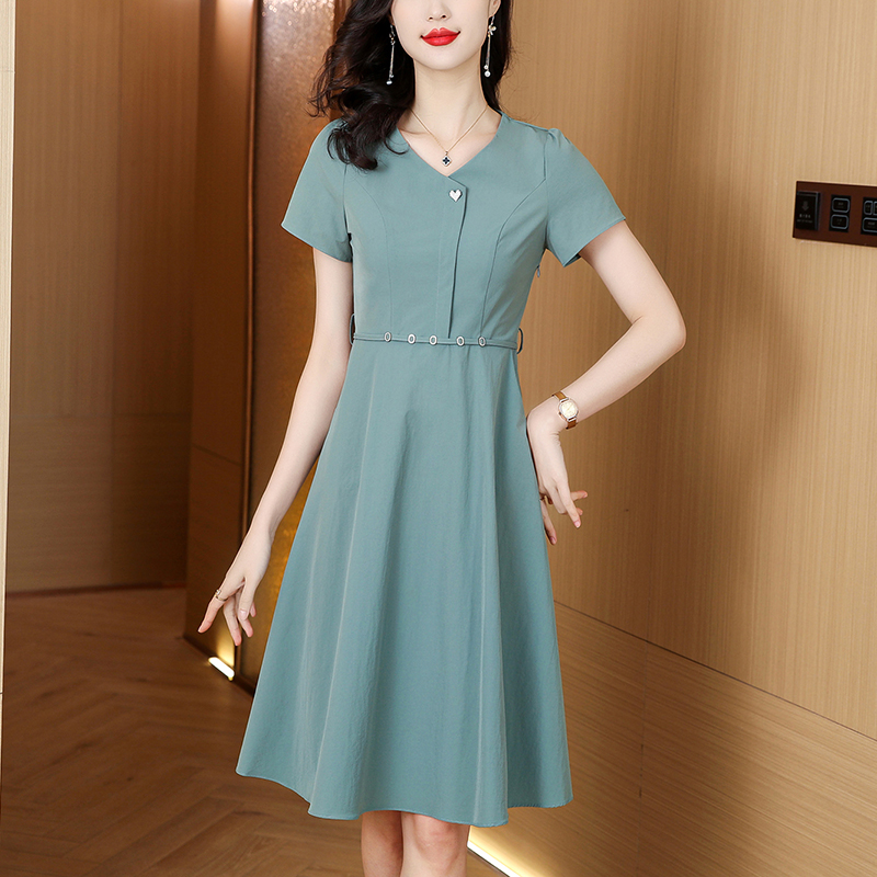 RY2974# 实拍气质时尚连衣裙女2026夏季新款优雅百搭显瘦修身a字裙...