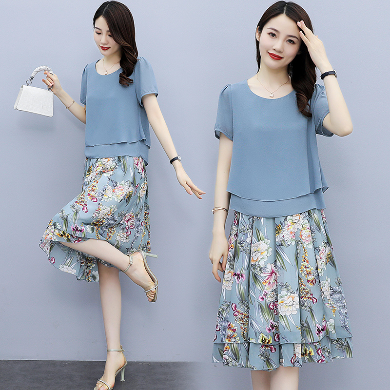 RY2968# 实拍2026夏装新款两件套雪纺连衣裙女气质女神范显瘦过膝裙...