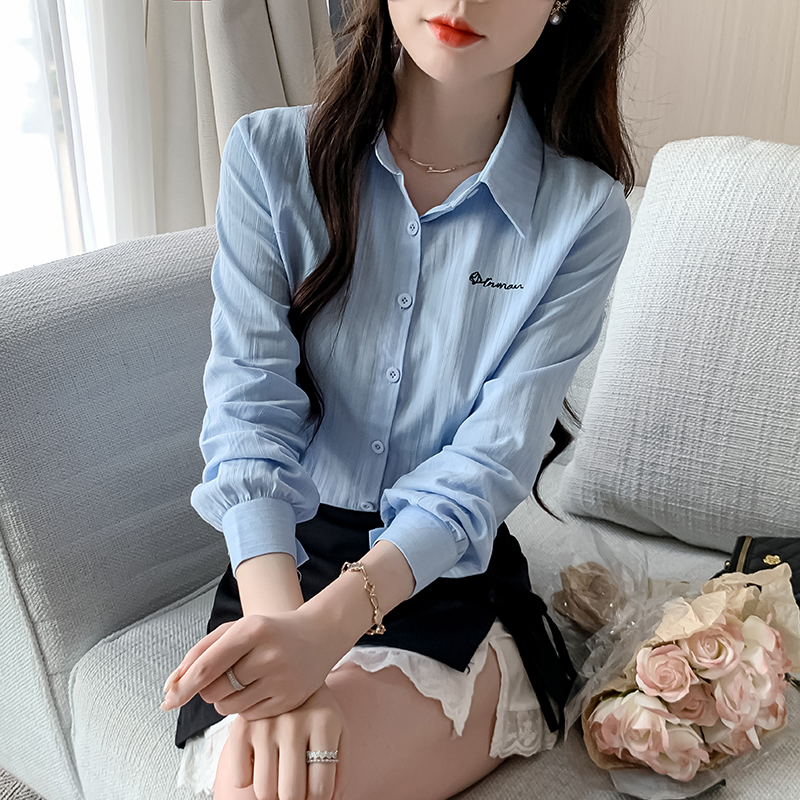 MY13963# 通勤纯棉长袖衬衫新款田园风百搭翻领上衣女裝貨源服裝批發