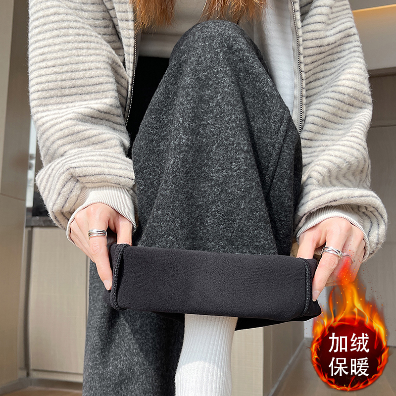 實拍加絨羊絨香蕉運動褲女秋冬慵懶休閑闊腿鐮刀褲垂感直筒彎刀褲