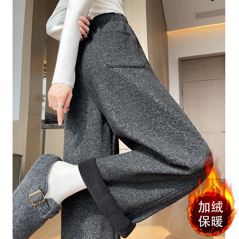 實拍加絨羊絨香蕉運動褲女秋冬慵懶休閑闊腿鐮刀褲垂感直筒彎刀褲