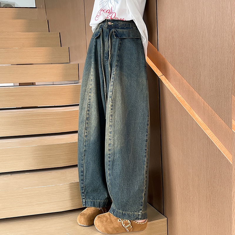 實拍牛仔純棉垂感彎刀褲女2026春季新款韓系顯瘦休閑氣球哈倫褲女