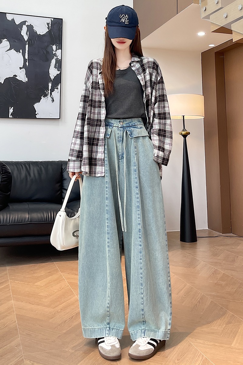 實拍牛仔純棉垂感彎刀褲女2026春季新款韓系顯瘦休閑氣球哈倫褲女