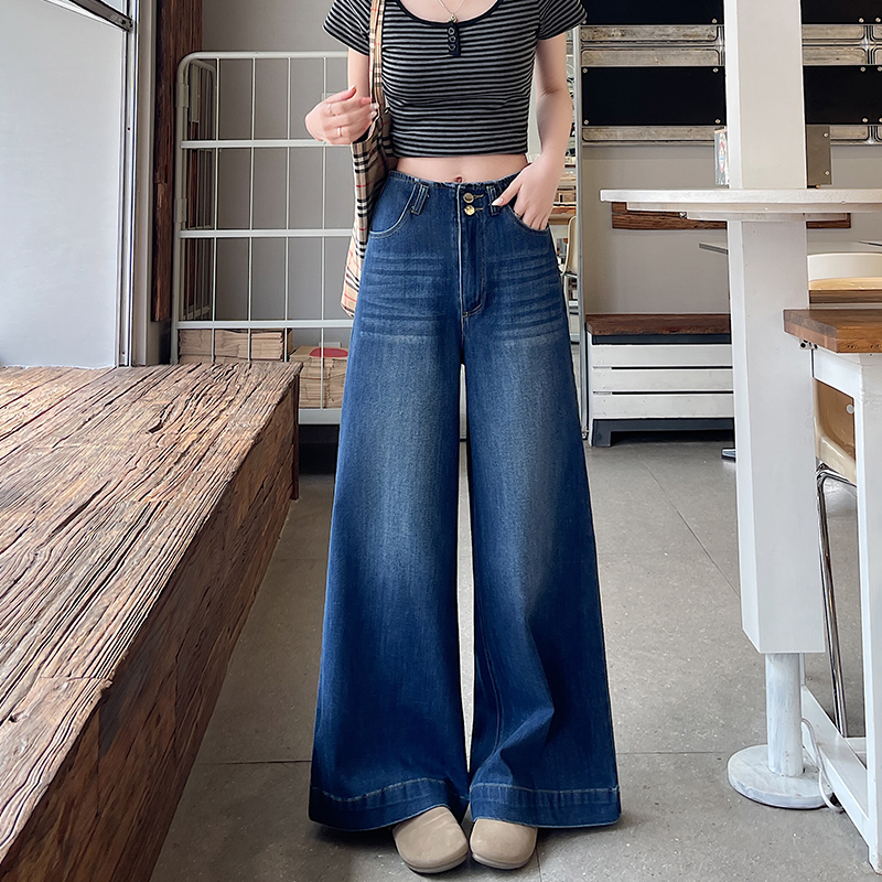 實拍好布直筒闊腿褲牛仔女2026春上新兩粒扣高腰顯瘦直筒褲長褲女