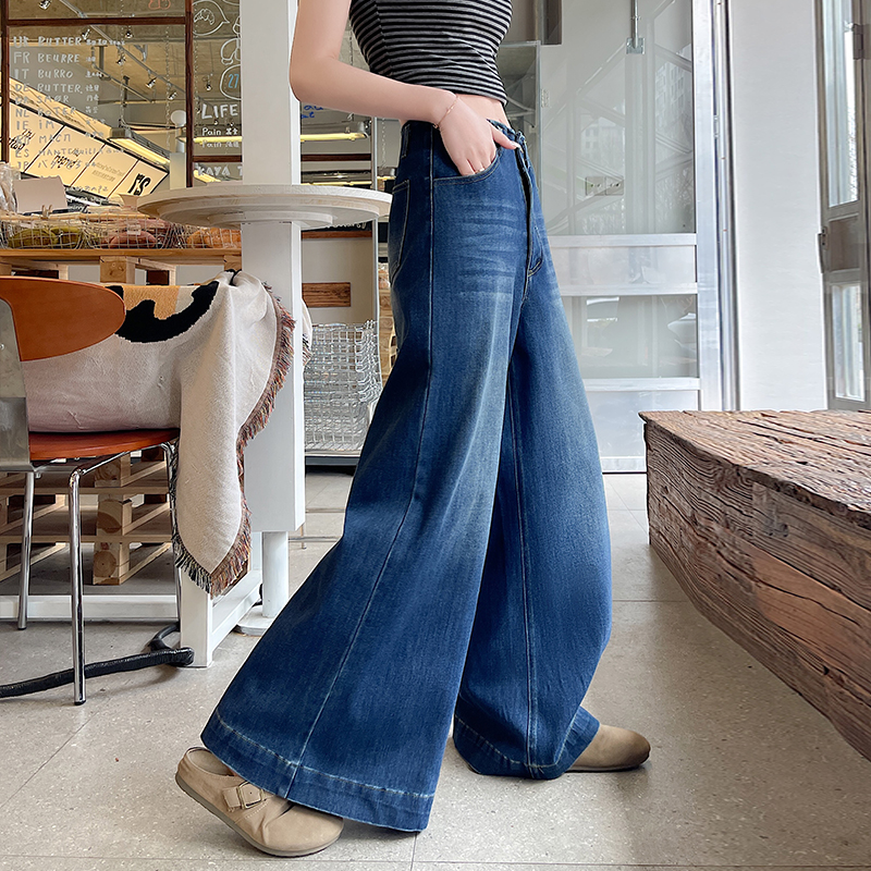 實拍好布直筒闊腿褲牛仔女2026春上新兩粒扣高腰顯瘦直筒褲長褲女