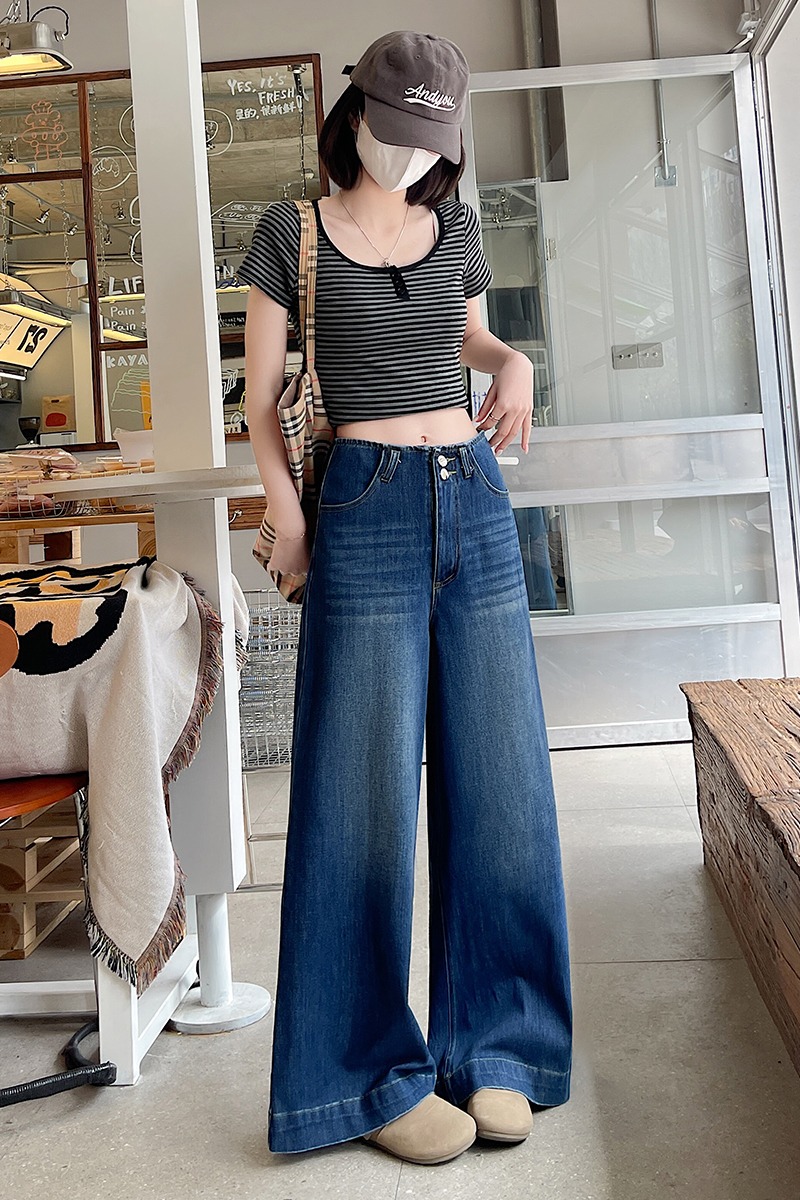 實拍好布直筒闊腿褲牛仔女2026春上新兩粒扣高腰顯瘦直筒褲長褲女