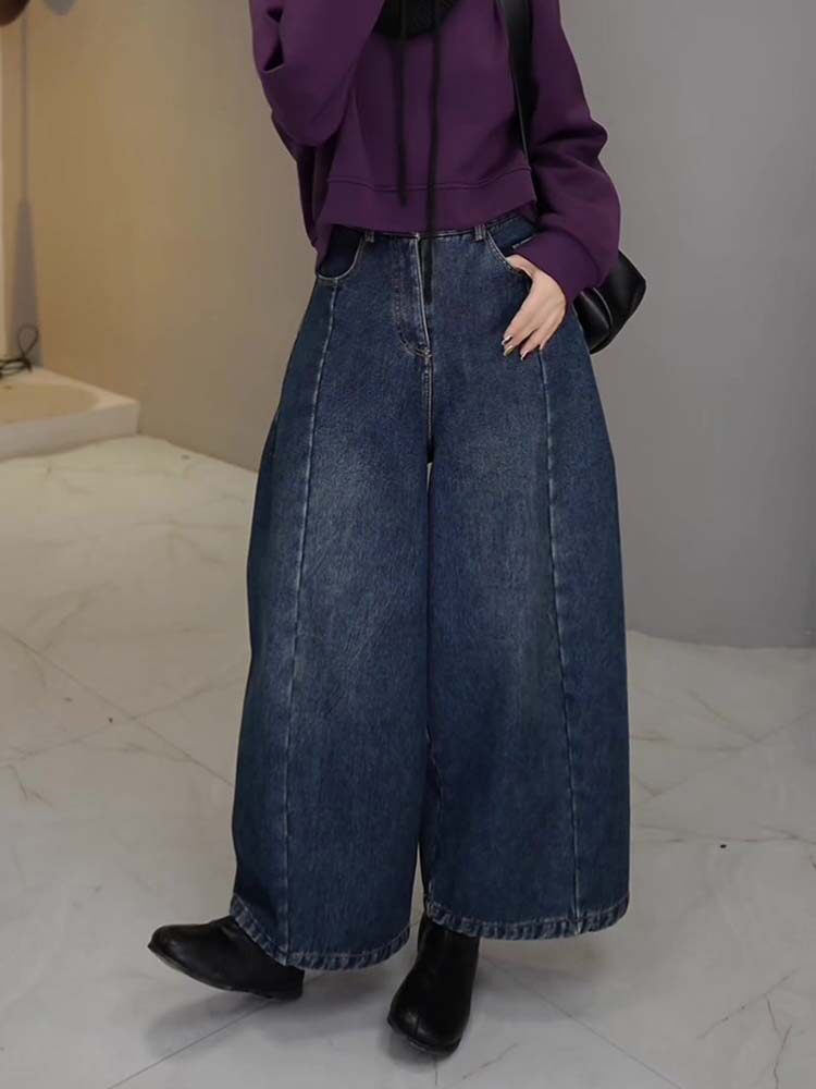 實拍試跑立體裁明線氣球牛仔褲春夏女2026新款寬松闊腿褲蘿卜女
