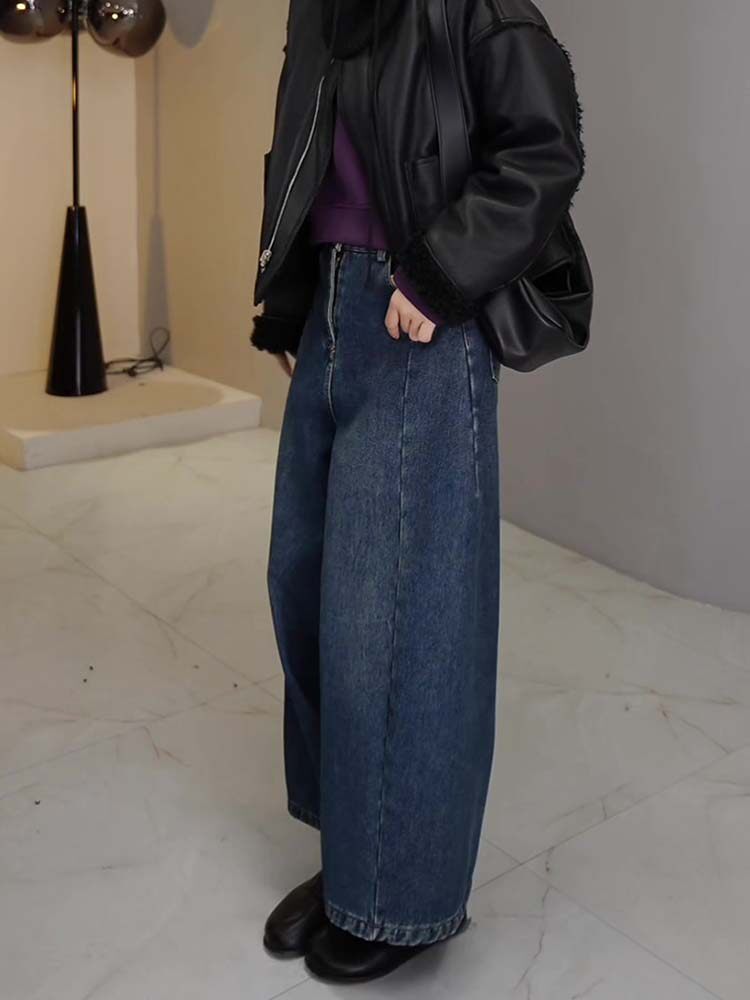 實拍試跑立體裁明線氣球牛仔褲春夏女2026新款寬松闊腿褲蘿卜女