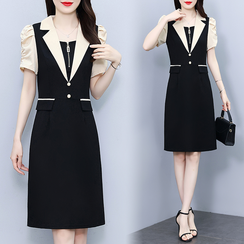 MY9042# 夏季高端职场撞色polo领短袖垂感时尚连衣裙女裝貨源服裝批發