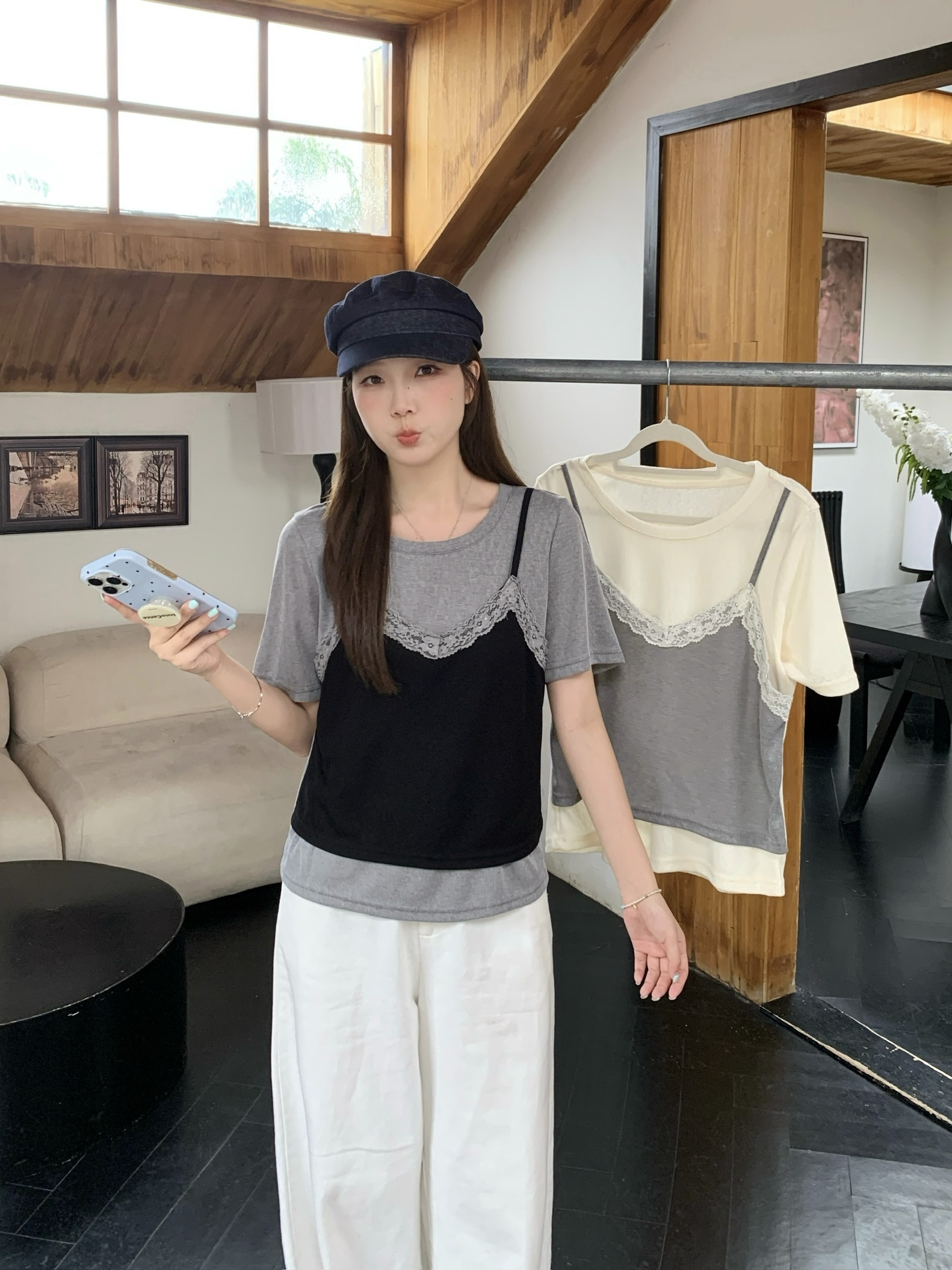 MY9937# 夏装新款胖mm大码显瘦设计感假两件拼接蕾丝吊带短袖T恤女裝貨源服裝批發