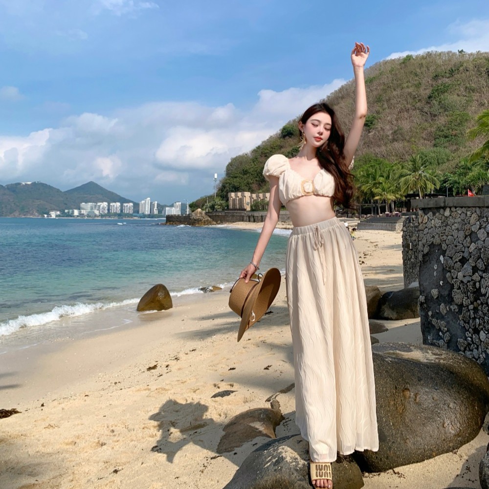 實拍純欲風露肩套裝裙性感辣妹2025年夏季新款氣質兩件套