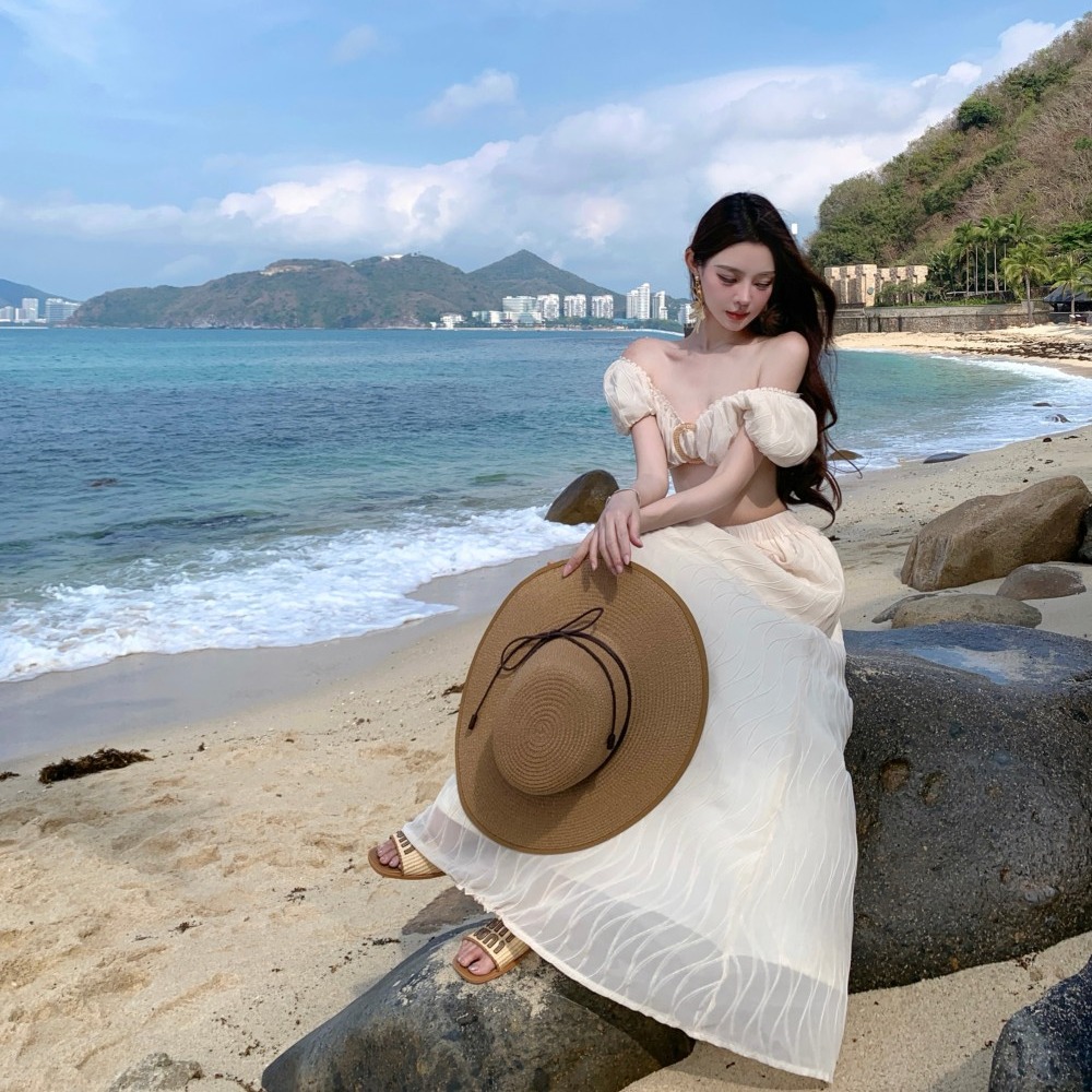 實拍純欲風露肩套裝裙性感辣妹2025年夏季新款氣質兩件套