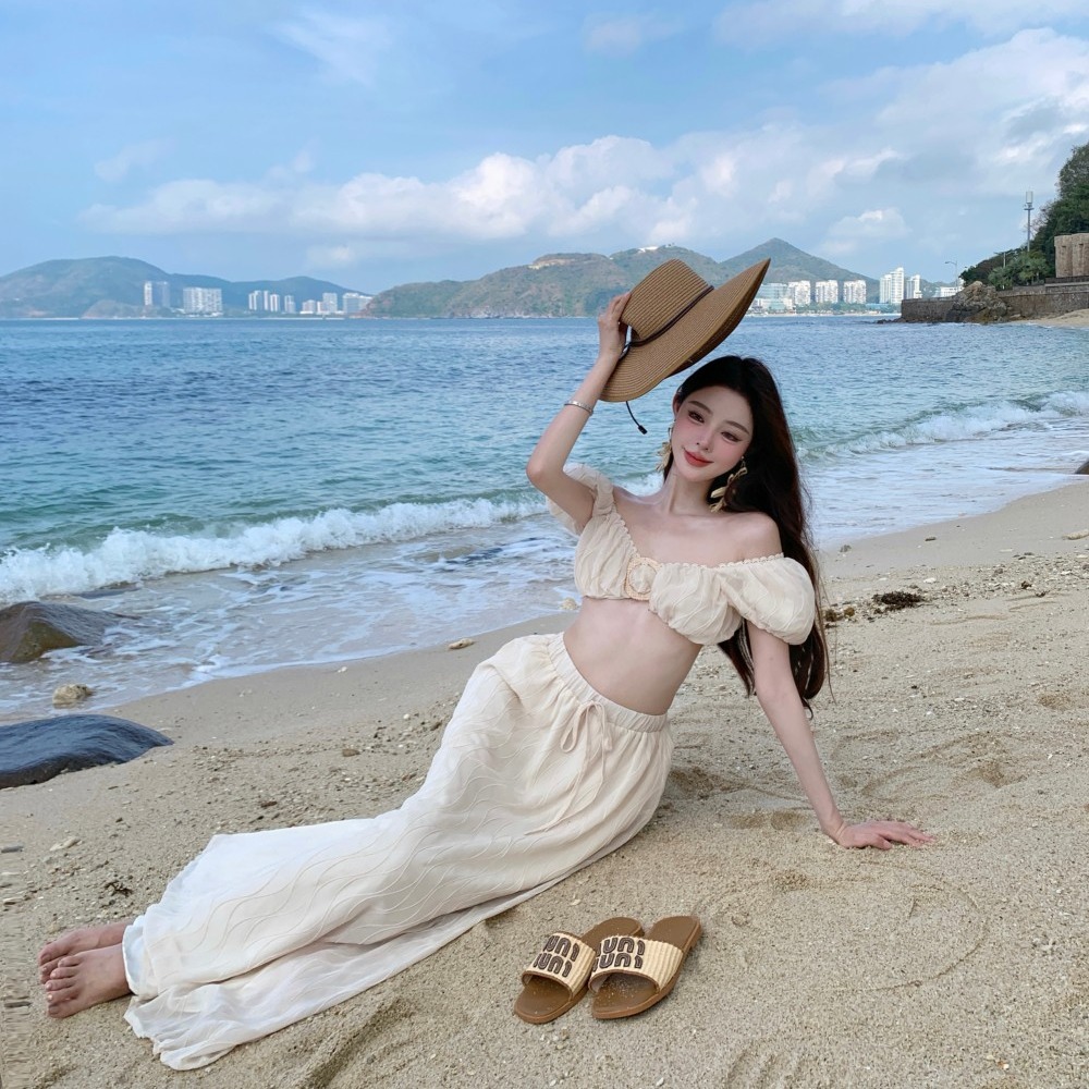 實拍純欲風露肩套裝裙性感辣妹2025年夏季新款氣質兩件套