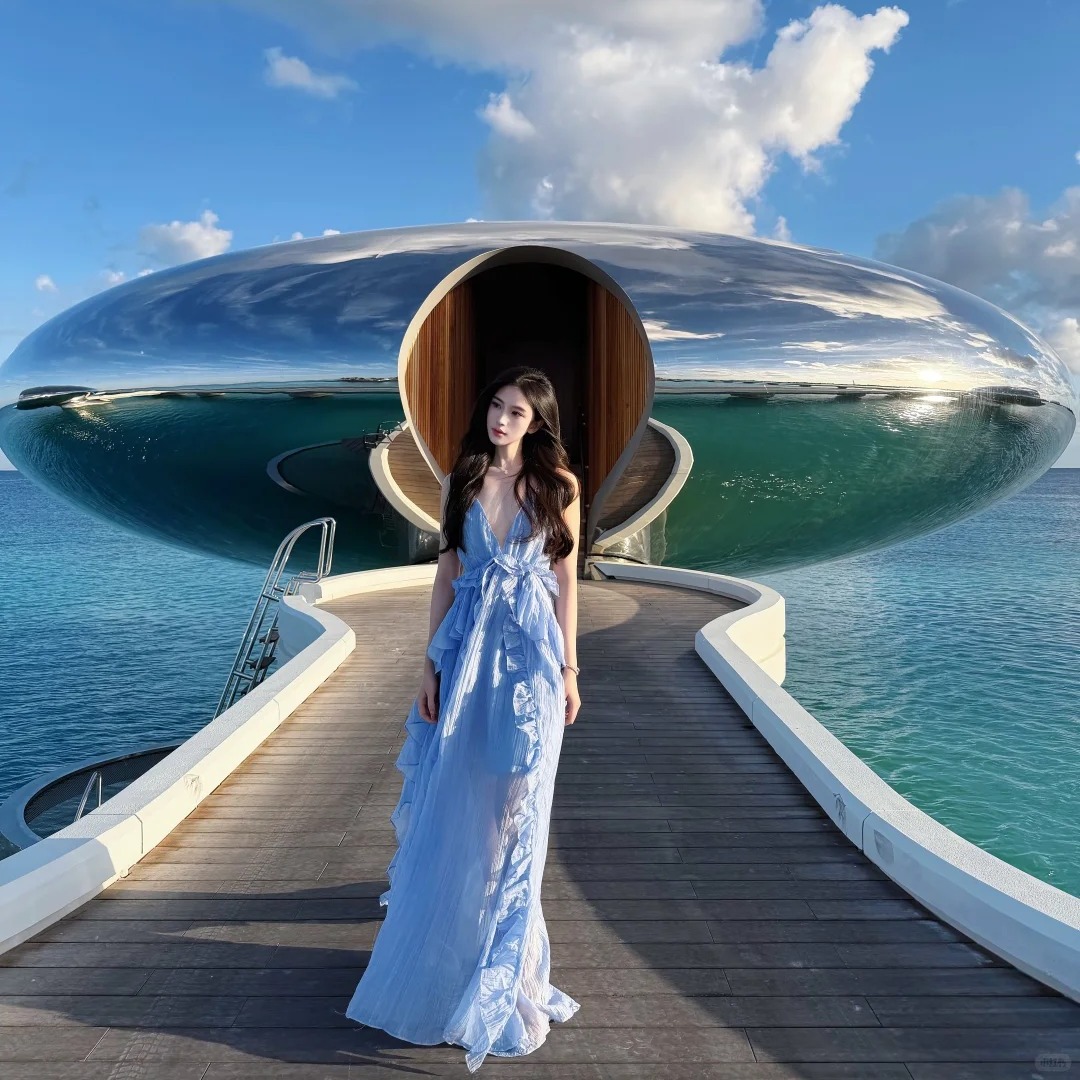 法式高級感深V鏤空掛脖露背連衣裙性感褶皺度假長裙夏